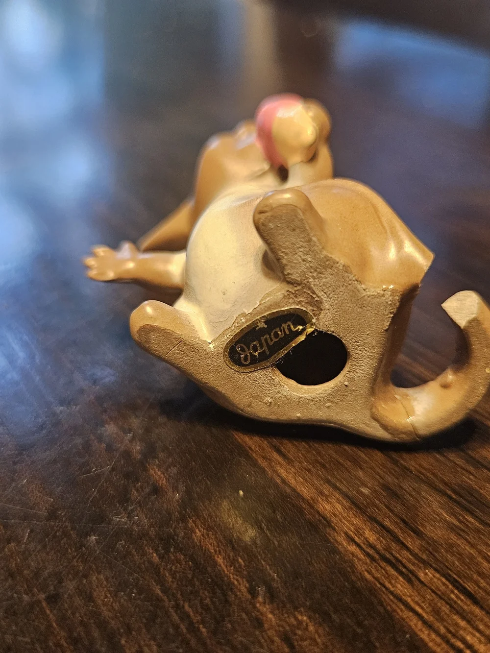 Vintage Brown Ceramic Mouse Figurine with Pink Ice Cream Treat